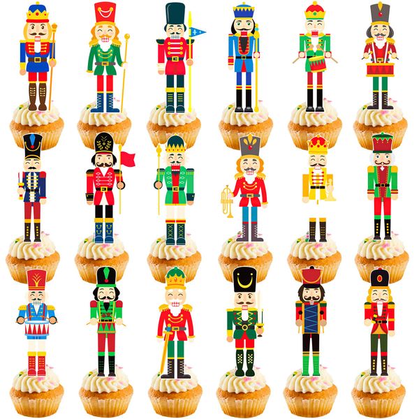 36pcs Nutcracker Cupcake Toppers Nutcracker Party Supplies Nutcracker Christmas Cupcake Picks Nutcracker Birthday Party Decorations for Christmas Party Nutcracker Soldier Party Decorations