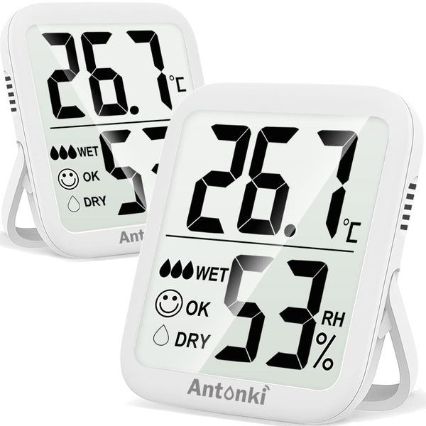 Antonki Room Thermometer Indoor Hygrometer, Humidity Meter for Home, Humidity Gauge, Temperature and Humidity Monitor, Digital Humidity Sensor for Bedroom, Incubator, Greenhouse, Terrarium - Pack of 2