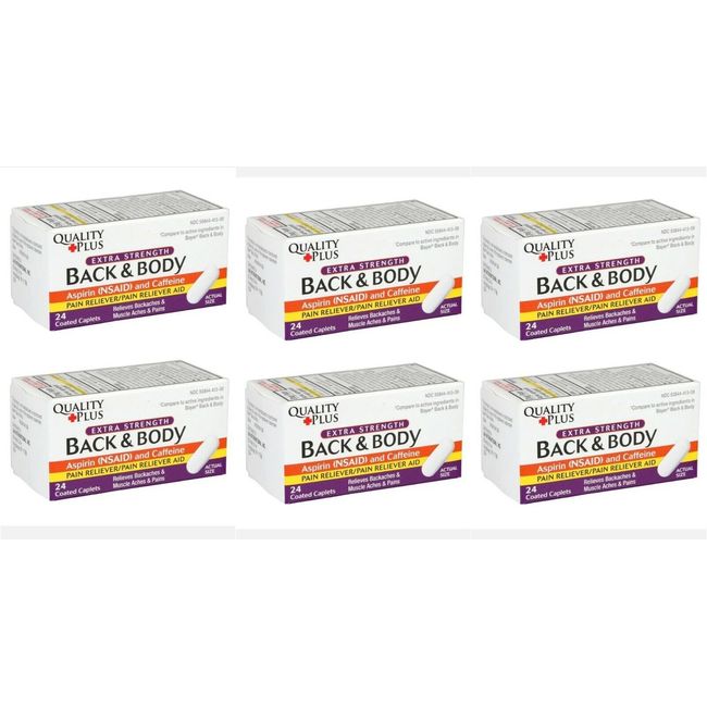 Lot Of 6 Quality Plus Extra Strength Back & Body, 24-ct. Per Bottle Exp:Nov 2025