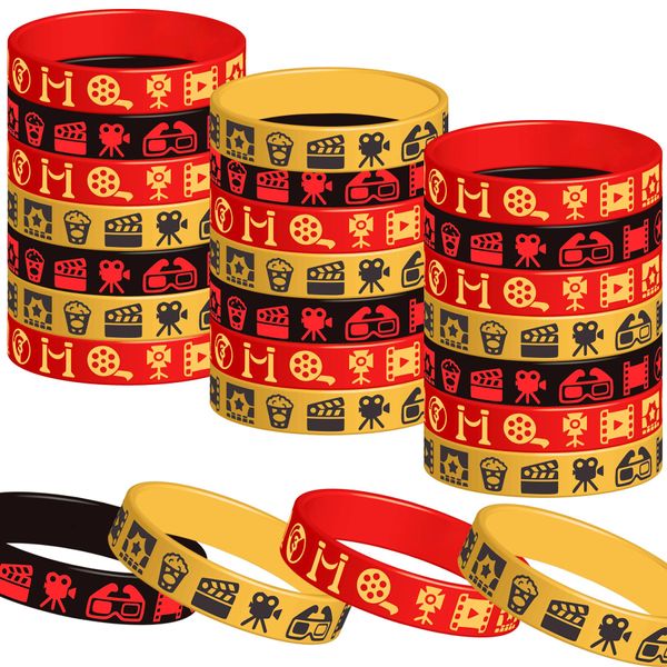 CupaPlay 48PCS Movie Night Rubber Bracelets Party favors - Hollywood Movie Theme Party Supplies Decorations Birthday Silicone Wristbands Party Gifts