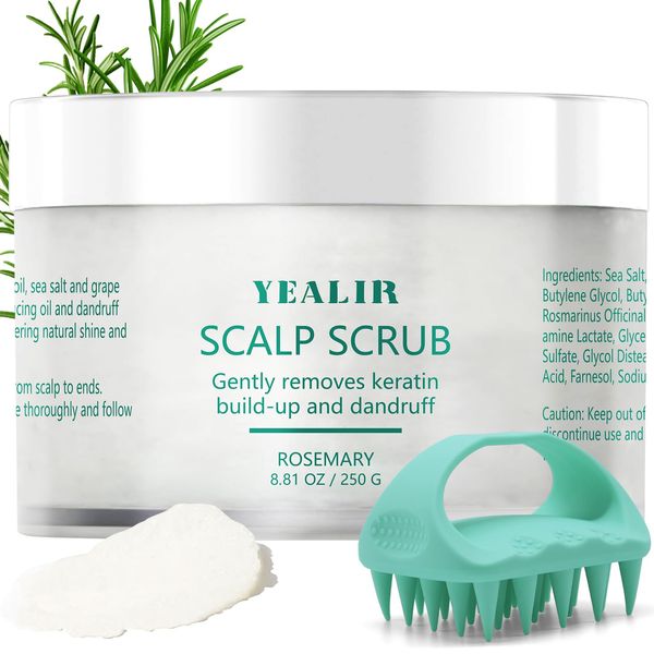 Sea Salt Scalp Scrub, Scalp Exfoliator Scrub for Build Up & Dandruff, Dye & Paraben Free, Hair Scrub w/Scalp Massager to Relieve Itchy Scalp, Nourish & Clarify Scalp, Rosemary Scent - 8.8oz