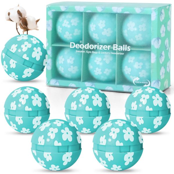 Deodorizer Balls, Shoe Fresheners, Shoe Deodorizer Balls 6 Pack, Shoe Odour Eliminator for Lockers, Gym Bags, Homes, Offices and Cars, Natural Cotton Aroma