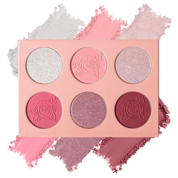 Prreal Contour Blush Highlighter Palette, 6 Colors Blush Powder Palette, Highlighter Powder Palette, Natural Shimmer Highlighter Blush Palette Rouge Palette, Long-Lasting 3 in 1 Makeup Palette,#01