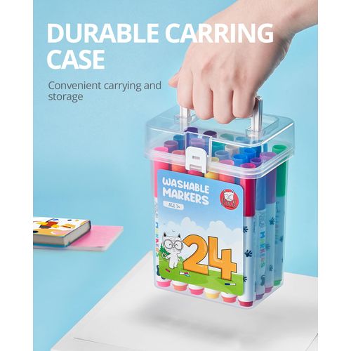 JoyCat 24 Count Washable Markers for Kids, 24 Colors Washable Markers Set with Carrying and Storage Case, Coloring Marker Bulk for Boys Girls, School Classroom Supplies