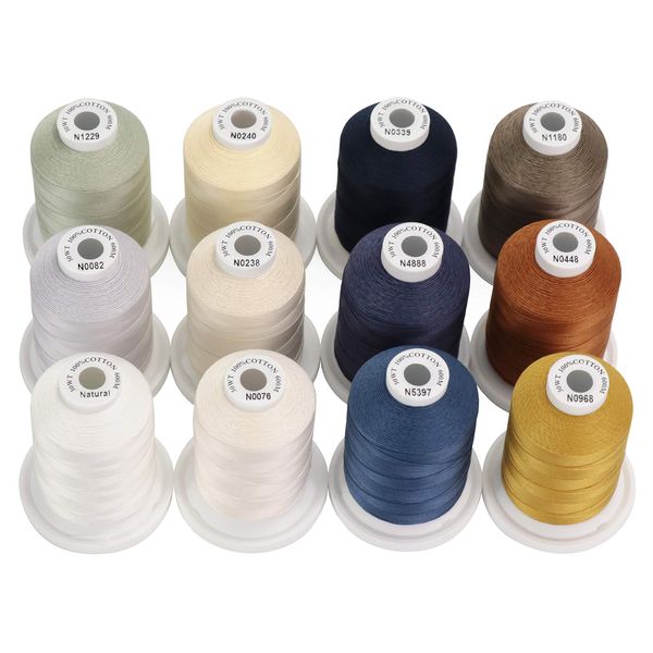 New brothread 12 Neutral&Jean Colours Multi-Purpose 100% Mercerized Cotton Threads 30WT(50S/3) 600M Each Spool for Quilting, Sewing and Embroidery