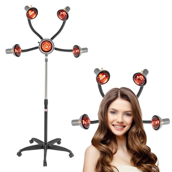 DDBESSIC 5 Head Infrared Heat Lamp, Hair Dryer Salon Hair Steamer Adjusting Height Infrared Hair Color Processor Machine Salon Hair Equipment Hair Dryer Stand