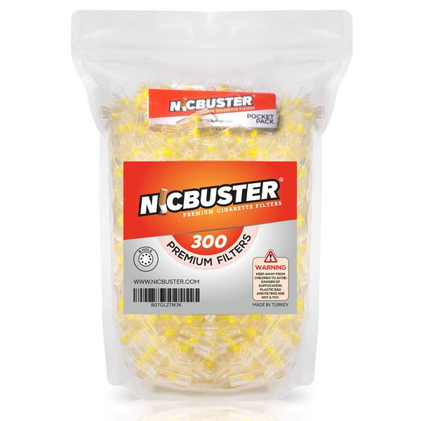 NICBUSTER 8 Hole Disposable Cigarette Filters - Bulk Economy Pack (300 Filters)