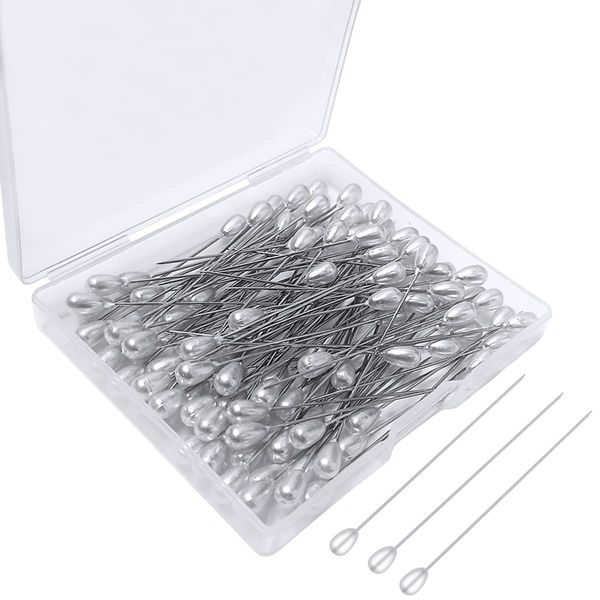 100 Pcs Corsage Pins Teardrop Pearl Pins Sewing Wedding Bouguet Pins for DIY Jewelry Making Sewing Wedding Flower Decorations(2 Inch)