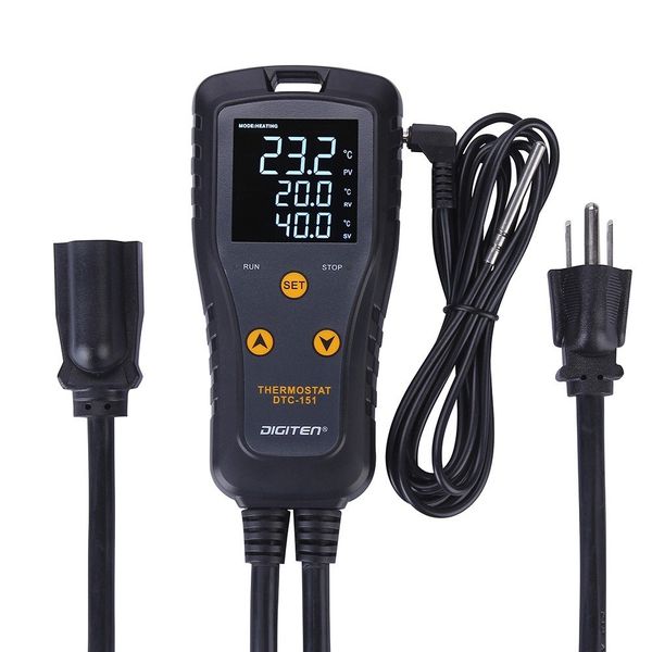 DIGITEN Temperature Controller Heat Mat Thermostat Outlet DTC151 Digital Temperature Controller 110V 15A Reptile Thermostat Greenhouse Thermostat Aquarium Temperature Controller Heating Cooling Mode