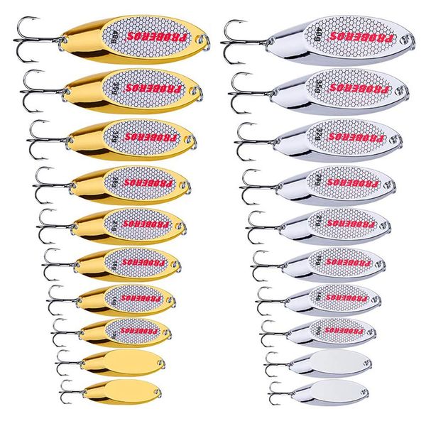 PROBEROS Fishing Lures Spoons - Metal Casting Fishing Spoon - Bass Hard Lure Blade Fish Baits Set Gold Silver