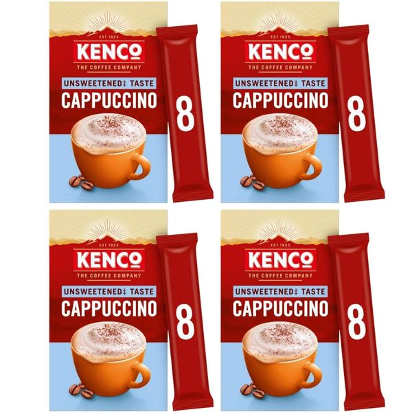 Coffee Multipack of 4x Kenco Unsweetened Cappuccino Instant Coffee Sachets 8 per pack - Kenco Coffee On the Go Instant Coffee Sachets