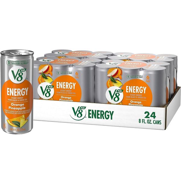 V8 +Energy, Healthy Energy Drink Natural Energy from Tea, Orange Pineapple 24-Pk