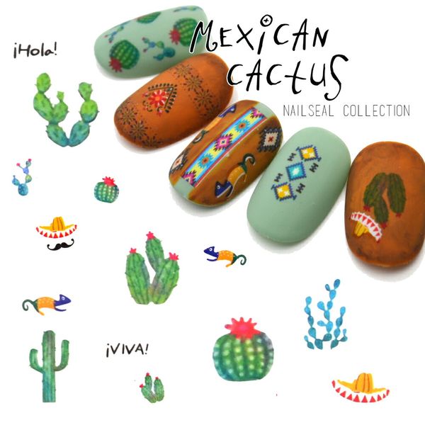 Mexican Cactus Stickers [DS-448] Mexico Cactus Chameleon Mexican Ethnic Water Nail Stickers Self Nail Gel Nail