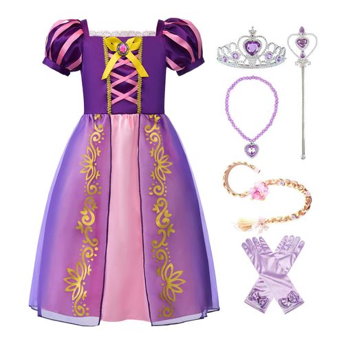 ReliBeauty Girls Dress Puff Sleeve Princess Costume, 5, Purple(with Accessories)