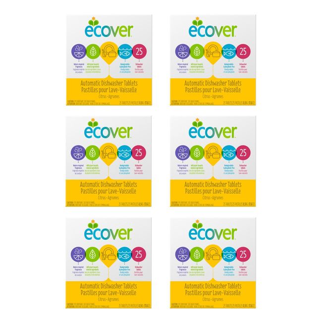 Ecover Automatic Dishwasher Soap Tablets, Citrus, 25Count (Packaging May Vary) (Pack of 6)