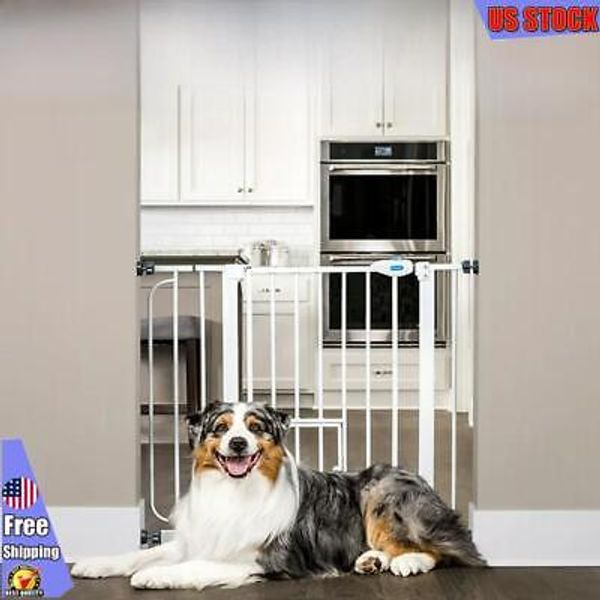 Indoor Extra Wide Walk Through Pet Gate W/ Small Pet Door Pet Dog Kids Fence US