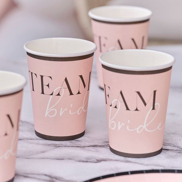 Ginger Ray Team Bride Hen Party Paper Cups Pack of 8, Pink