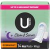 U by Kotex Maxi Pads with Wings, Clean & Secure, Overnight Absorbency, 14 Count (Packaging May Vary)