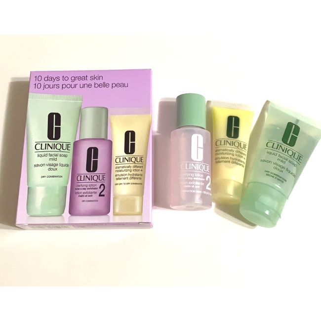 NIB Clinique 10 Days To Great Skin 2, Face Soap, Clarifying Lotion & Moisturizer