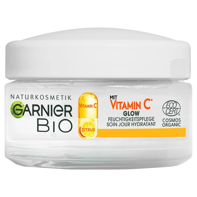 Garnier Tagespflege mit Vitamin C für einen strahlenden Teint, Belebende und straffende Feuchtigkeitscreme gegen müde und unebenmäßige Haut, Bio Glow, 50 ml