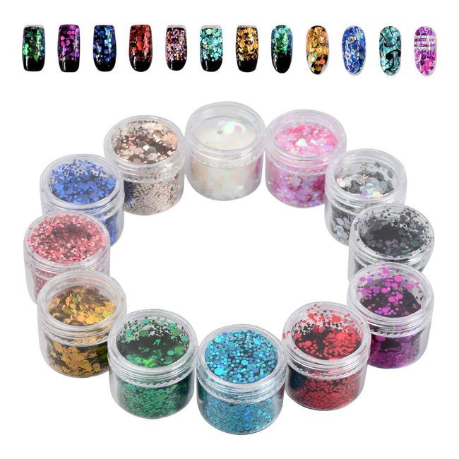 Glitzer Set 12er Boxen 12 Farben Glitzer Make up Set, Glitzer für Gesicht Glitzer Sequin Chunky Glitter, Fluoreszierendes Glitzer Gesicht Glitzerpulver Set, für Nagelkunst, Lidschatten, Gesicht, DIY