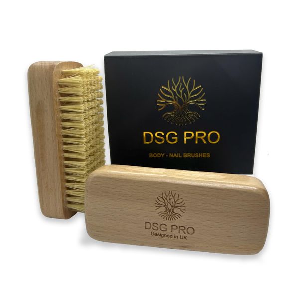 DSG PRO 2-Piece Wood Nail Brush Set | Fingernail Cleaner and Scrubber for Men, Women, Girls | Natural Wooden Nail Cleaning Tools for Home Spa, Manicure, Pedicure | Nail Polish Remover, Exfoliator