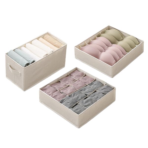 Underwear Storage Box, 3-Piece Set, Pants Storage Box, T-shirt Storage Box, Clothes Storage Case, Small Storage, Large Capacity, Foldable, Breathable, Washable, Convenient Household Goods (A Set)