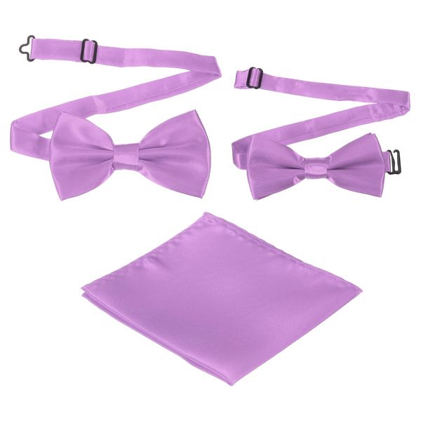 sourcing map Bow Tie for Men, Adjustable Bow Ties with Pocket Square(Light Purple, 2Size)