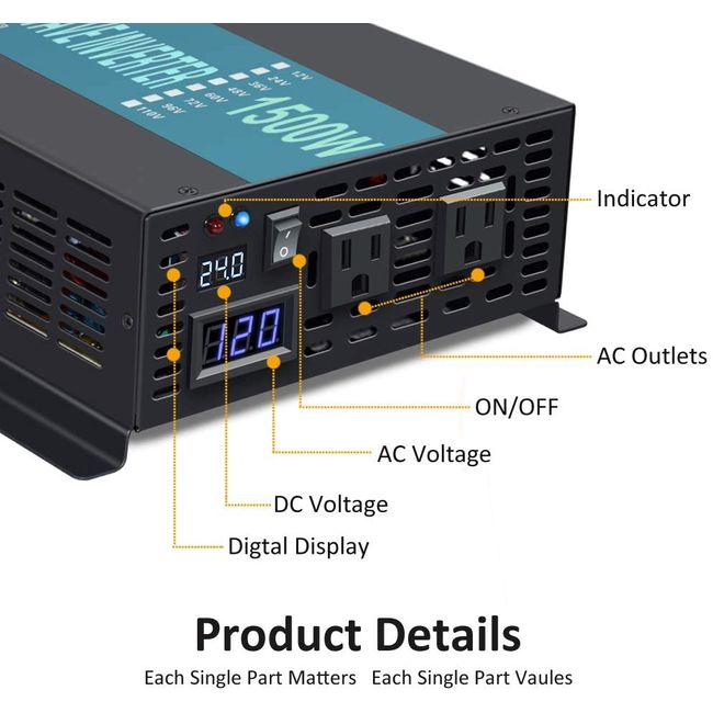 1000W Pure Sine Wave Inverter 12V/24V/36V/48V DC to 120V/220V/240V AC  Voltage Converter Solar Panel Power Inverter Transformer