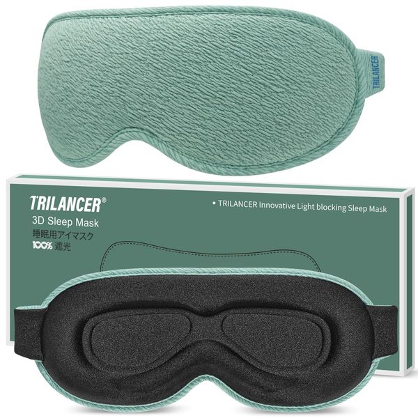 2024 Innovative Sleep Mask for Men and Women, Trilancer 3D 100% Light Blocking Design, Comfortable Eye mask, Blackout Blindfold for Sleeping, Nap, Meditation, Travel (Lake Green)