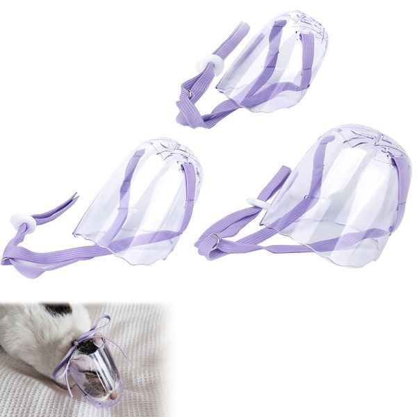 3pcs Anti‑Bite Cat Mouth Cover Breathable Transparent Dog Muzzle For Pet Groomin