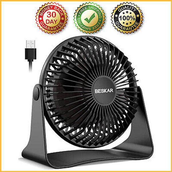 SMALL DESK PORTABLE FAN Personal Home Office Table Fans 3 Speed Airflow 360° USB