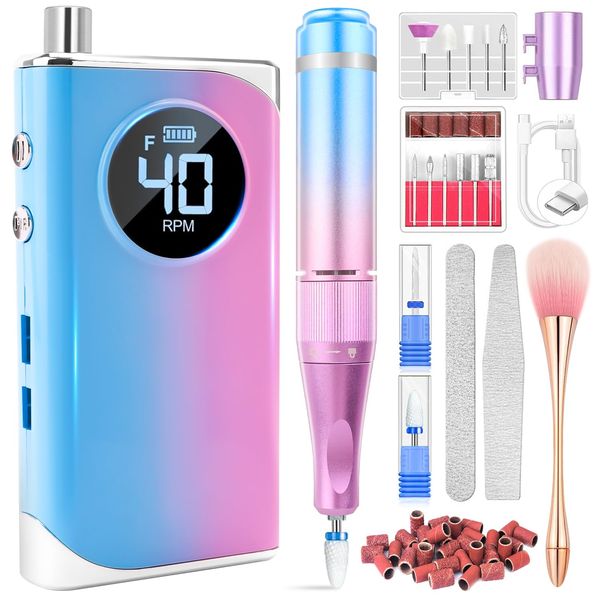 LEDSUUEI Professional Electric Nail Drill File -Portable Efile Nail Drill Kit with 13 Nail Drill Bits,40000 RPM Rechargeable Nail Drill Machine E File for Acrylic Nails Gel Polishing