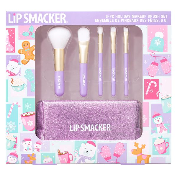 Lip Smacker Holiday Makeup Brush Set, Set mit Sechs Make-up Pinseln für Gesichtspuder, Cremiges Rouge, Lidschatten und Eyeliner, alles in einer Make-up Tasche