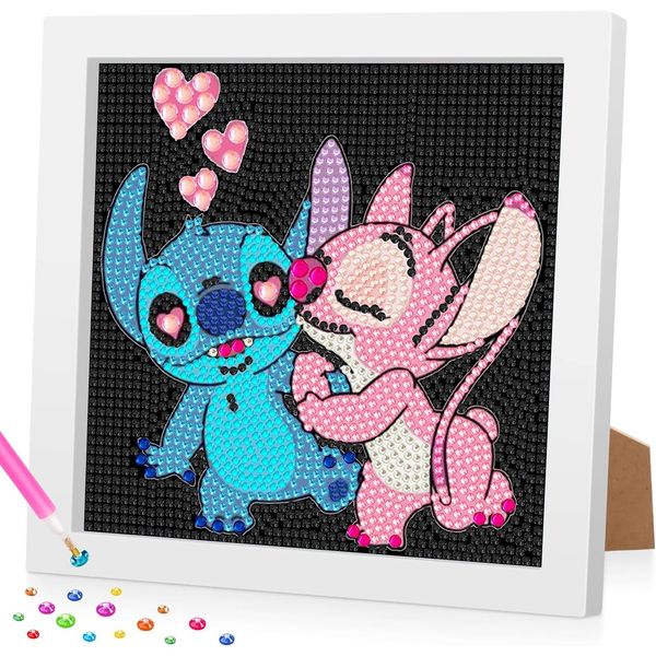 Stitch Diamond Painting Kits for Kids with Framed,Stitch Diamond Art for Kids,Full Drill Gem Art Kits for Kids,Crystal Art Mosaic Kits for Children Gift Home Wall Decor(7x7inch)