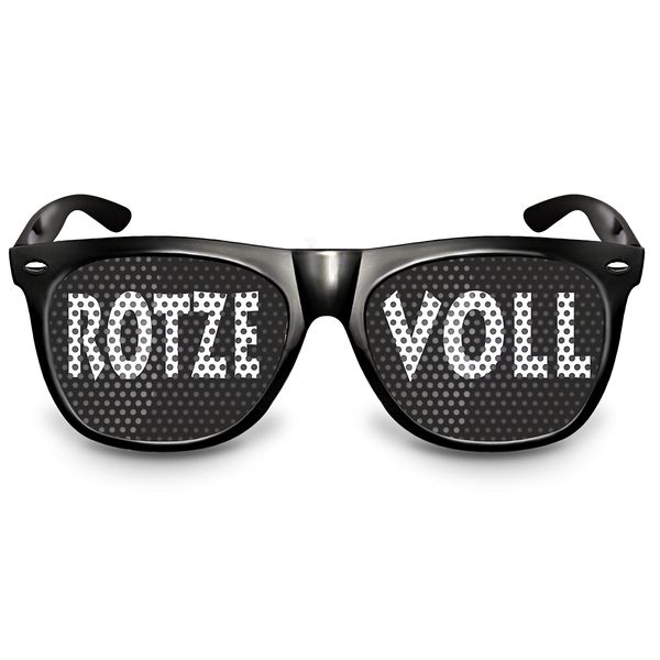 cooleartikel Partybrille Motiv „Rotze Voll“ | beklebte Sonnenbrille | Spaßbrille für Mottoparty | Atzenbrille mit UV-Schutz | UV 400 Filter 3 | Schwarz