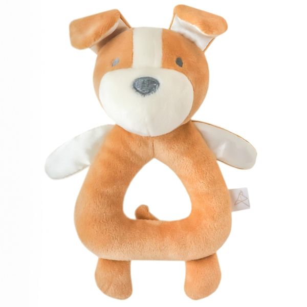 Copper Pearl Grab and Rattle Plush: Soft Stuffed Dog Plush Baby Rattles, Gentle Sound, Sensory Baby Toys for Entertainment - Pepper Puppy