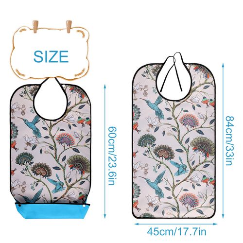 AIEX Adult Bibs, Waterproof Bibs for Eating Washable and Reusable Clothing Protectors with Adjustable Strap (Floral Print Pattern)