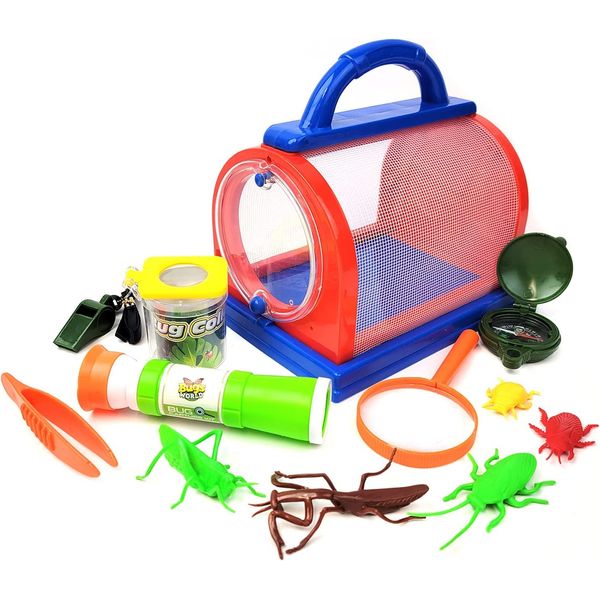 Gosu Toys Critter Cage Bug Catcher with Tools Set - Cage, Tweezers, Magnifying Glass, Compass, Whistle, Monocular, Magnifier Jar ((1 Pack))