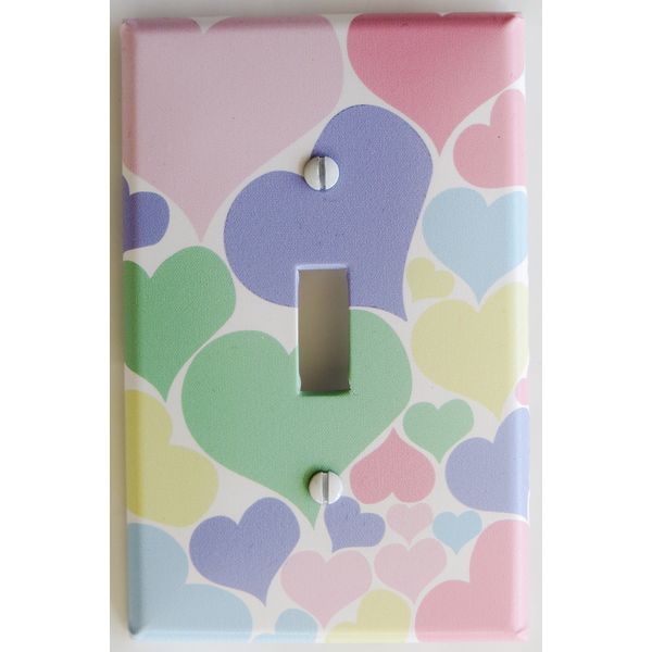 Pastel Heart Light Switch Plate Cover in pink, blue, purple, yellow, and green