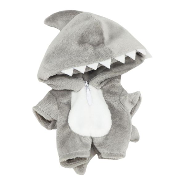 niannyyhouse 3.9 inches (10 cm) Plush Clothes Dinosaur Shark Jumpsuit Coverall Dress Up Cotton Doll Accessories (gray)