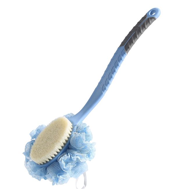 Back Scrubber Brush,TEGOOL Body Bath Shower Brush with Bristles and Loofah/Mesh Sponge,16 Inches Long Handle Built-in TPR Material Non-Slip for Exfoliating Massage Men and Women(Blue)