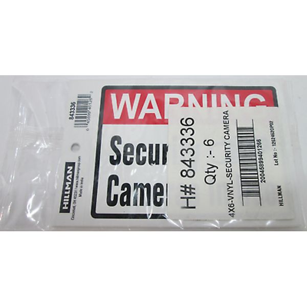 Hillman - Security Cameras In Use Sign - Adhesive - 4 X 6-in - Lot of 6