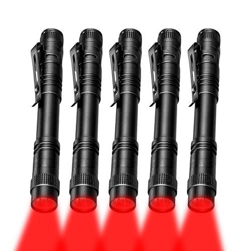 XINFEIBEI Red Light Flashlight, Single Mode Red LED Pen Light Flashlights for Astronomy, Night Observation and Outdoor Use, 5-Pack