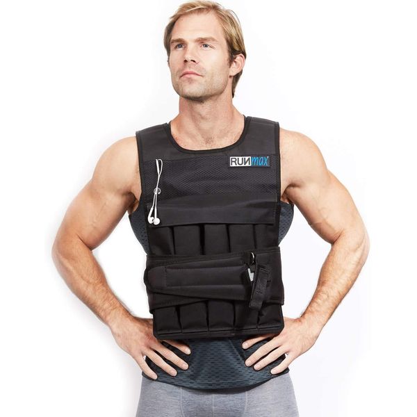 RUNmax RUNFast 12Lbs-140Lbs Weighted Vest with Shoulder Pads, 60 lb, Black