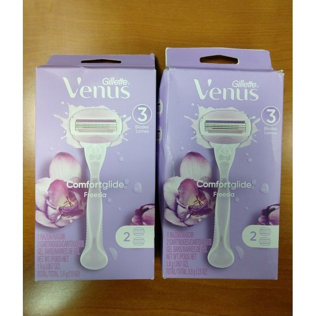 2Pk: Gillette Venus Comfort Glide Freesia Women's Razor & 2 Cartridges ea E2B