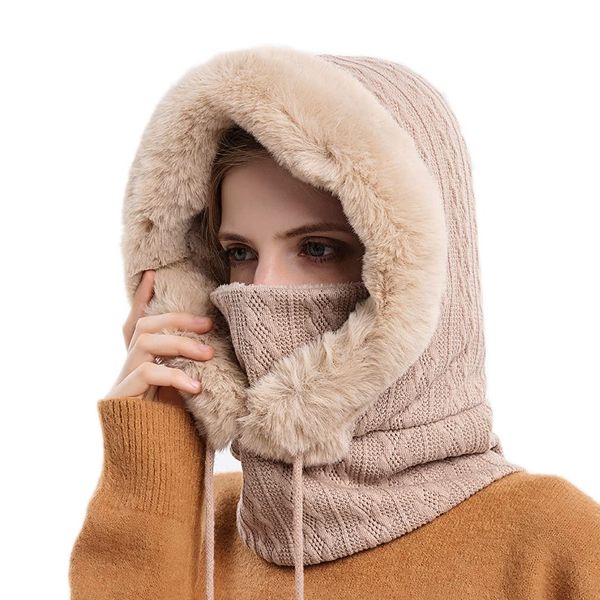 Ele Gens Damen Ski Radfahren Mütze Schal Balaclava Sturmhaube Schalmütze Schlupfmütze Warm Gefüttert Skimaske Wintermütze (Beige)