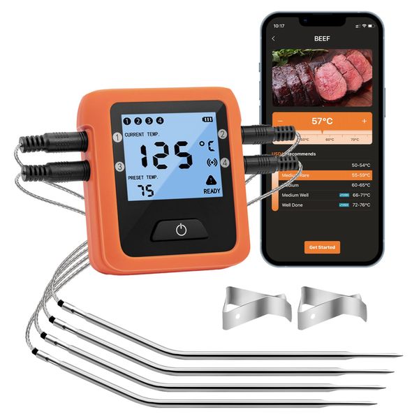 Mcbazel Smart Bluetooth Meat Thermometer with 4 Probes, Digital Food Grill Thermometer for BBQ,Cooking