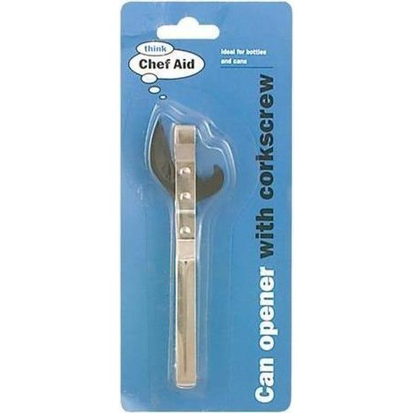 Chef Aid Can Opener with Corkscrew, Silver