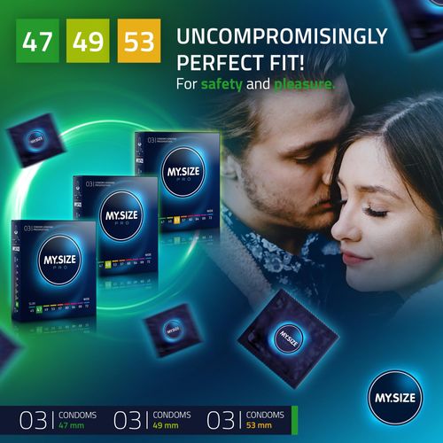 MY.SIZE PRO Condom Size 1,2,3-47,49,53 mm, Tight Fit & Regular Fit, 3x3 Condoms - Perfect fit and a Suitable Size for Everybody